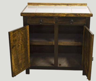 MESA PARA COCINA CON 2 CAJONES Y 2 PUERTAS Y AZULEJO