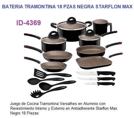 BATERIA TRAMONTINA 18 PZAS NEGRA STARFLON MAX