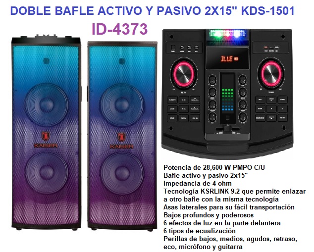 DOBLE BAFLE ACTIVO Y PASIVO 2X15" KDS-1501