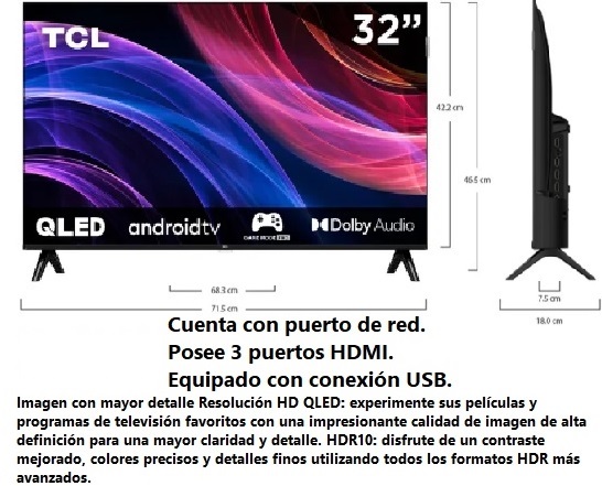 TV PANTALLA TCL 32" 32Q2K HD QLED ANDROID TV