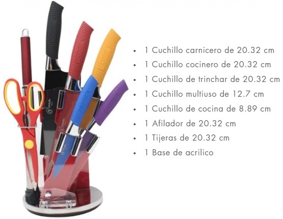 CUCHILLOS COCINALIA 8 PZAS COLORES