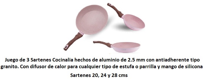 SARTENES COCINALIA ROSA 20-24-28 3 PZAS