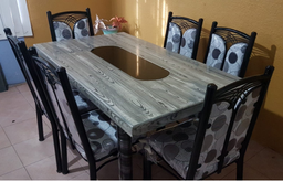 [4101] ANTECOMEDOR VENECIA TUBULAR 6 SILLAS GRIS
